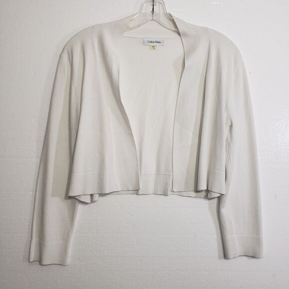 Beautiful Calvin Klein Woman's Lightweight Cropped White Cardigan, Size Medium - Picture 7 of 8